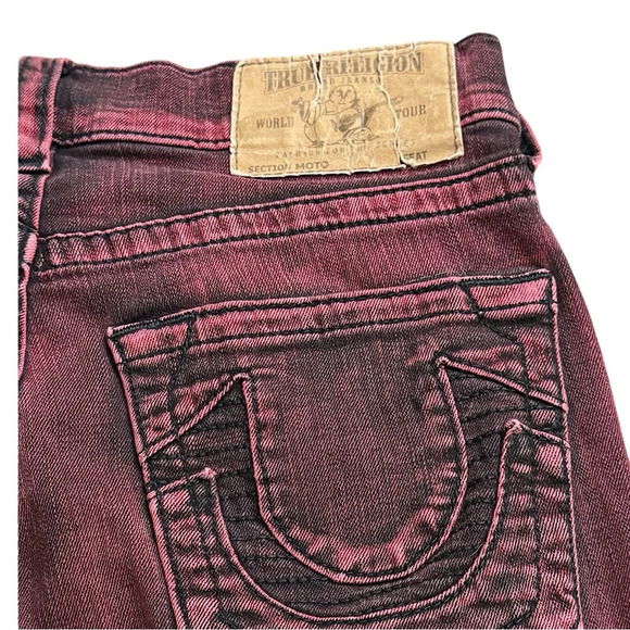 TRUE RELIGION Wine SZ  29 Motto Distressed Women’s Jeans Skinny Contrast Stitch - Picture 8 of 13